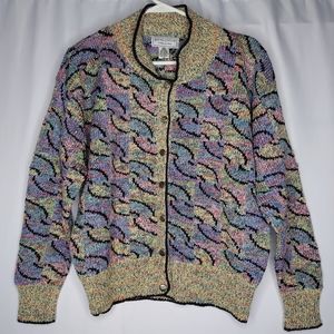 South Cotton Cardigan XL Button Sweater Multicolor Abstract Heavy Hand Knit 90's